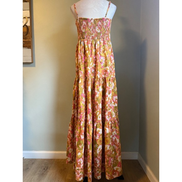 House of Harlow 1960 Floral Maxi Dress Tie Front Orange Pink M boho whimsi  linen - mordernwear.com